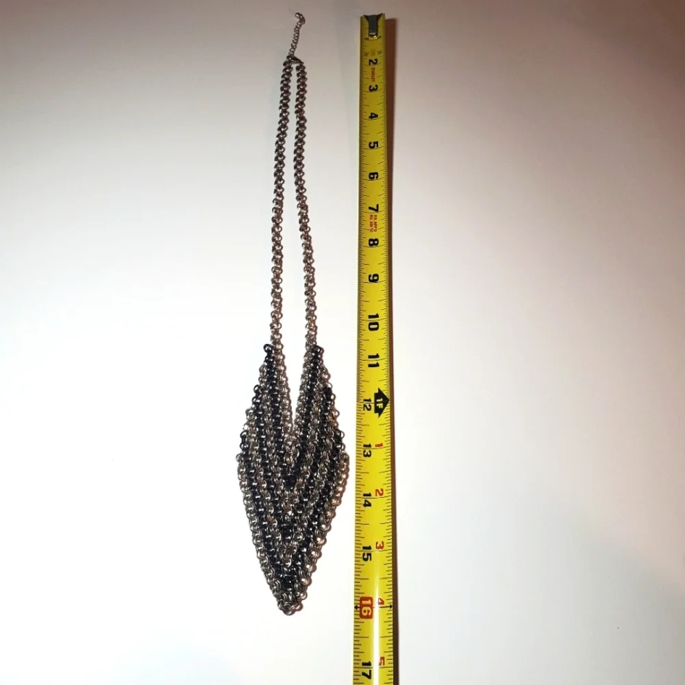 Metal Chevron Necklace Silver & Black Tone Statement Necklace